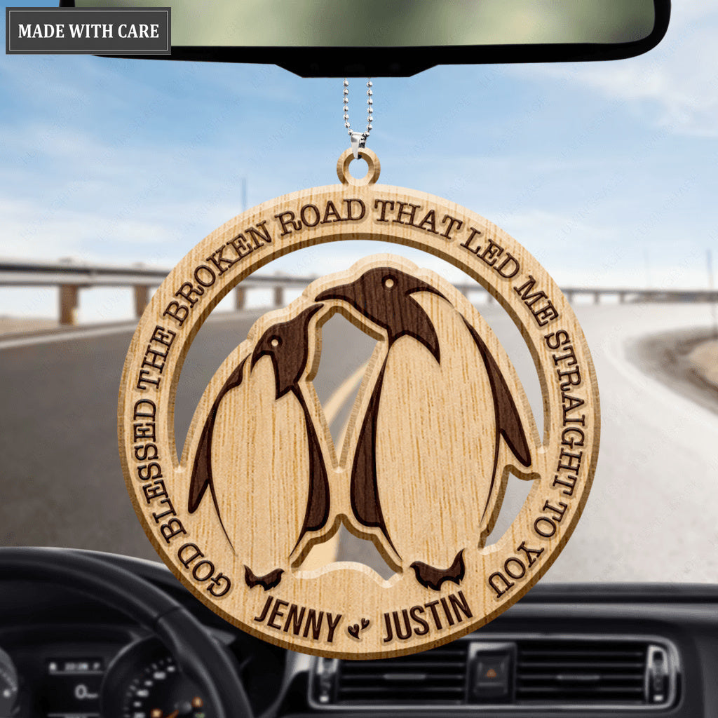 Penguin Couple God Blessed Personalized Wood Engraved Ornaments