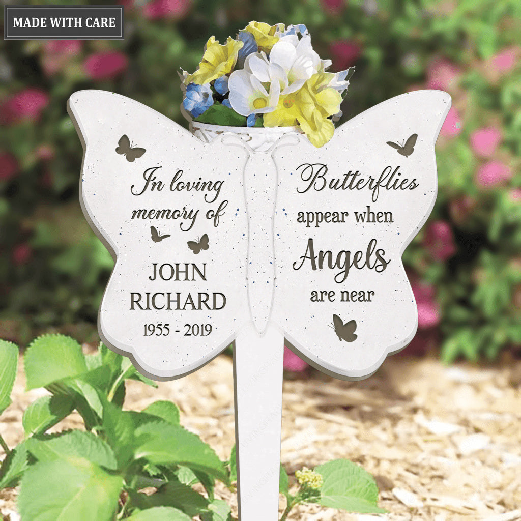 Personalized Butterfly Flower Pot Memorial Plaque Stake