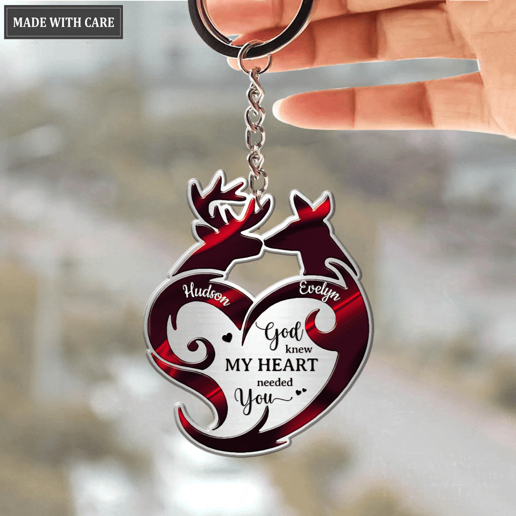 Deers For Couple Tribal Heart Personalized Keychain