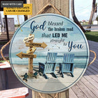 Personalized God Blessed Couple Chairs Wood Circle Sign