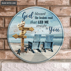 Personalized God Blessed Couple Chairs Wood Circle Sign