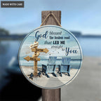 Personalized God Blessed Couple Chairs Wood Circle Sign