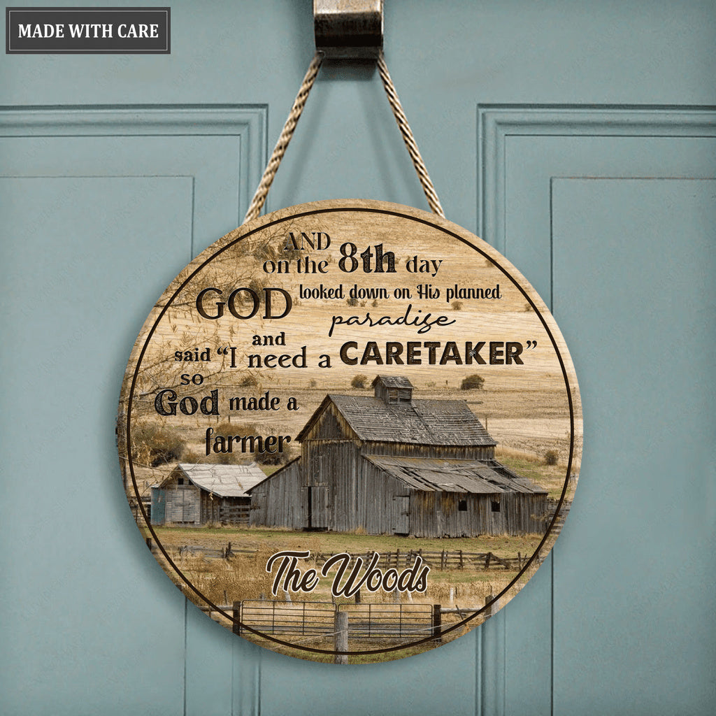 Personalized God Made A Farmer That's Us Wood Circle Sign