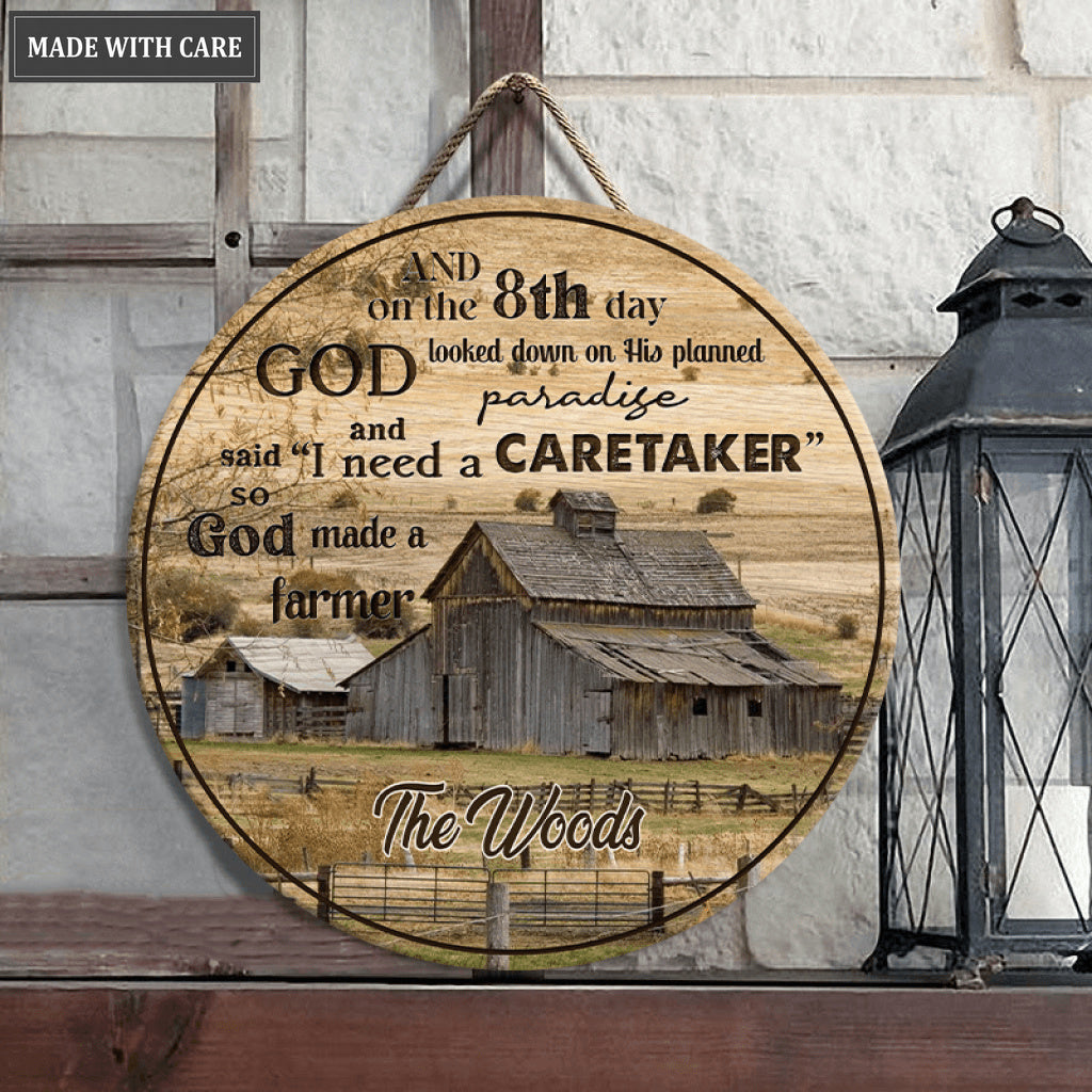Personalized God Made A Farmer That's Us Wood Circle Sign