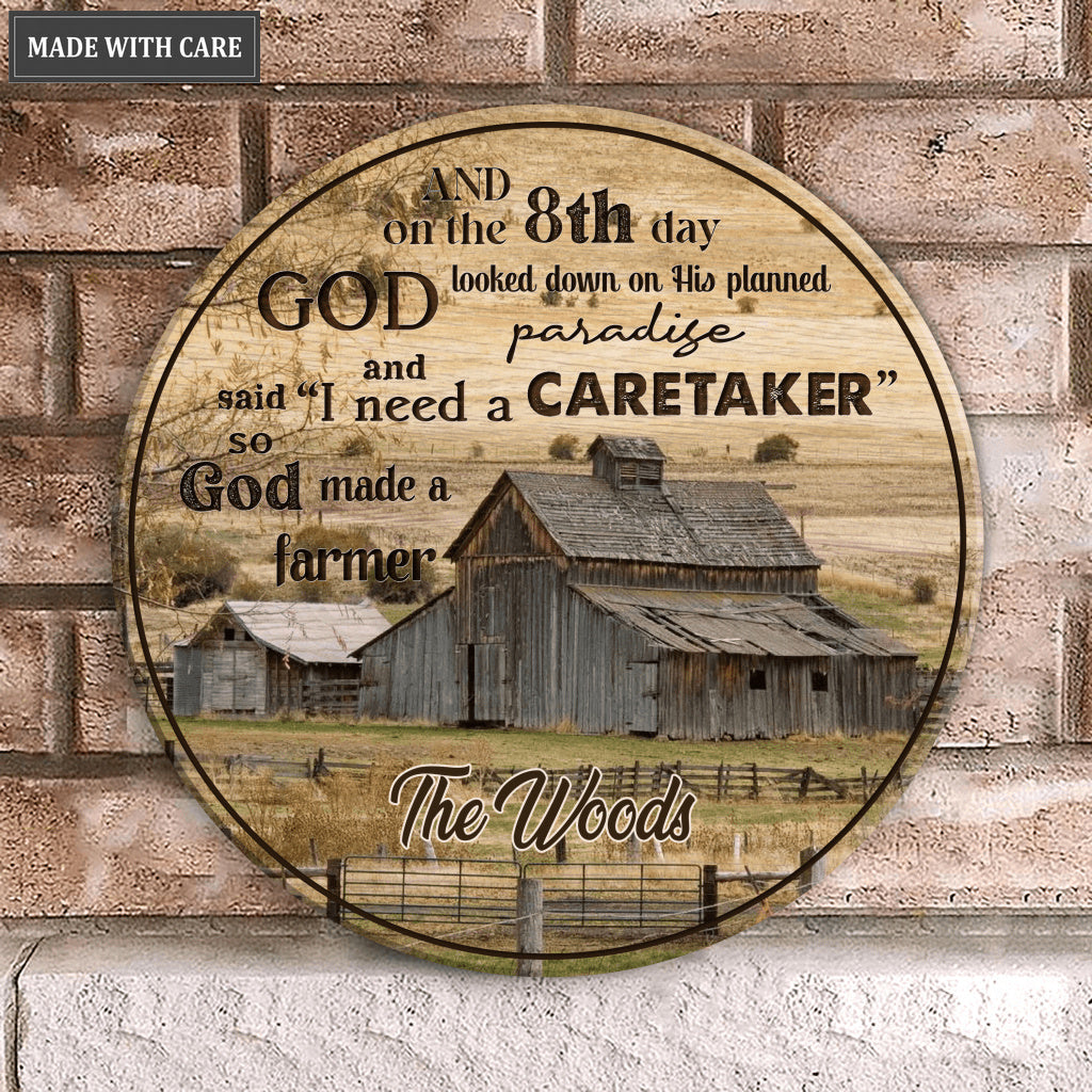 Personalized God Made A Farmer That's Us Wood Circle Sign
