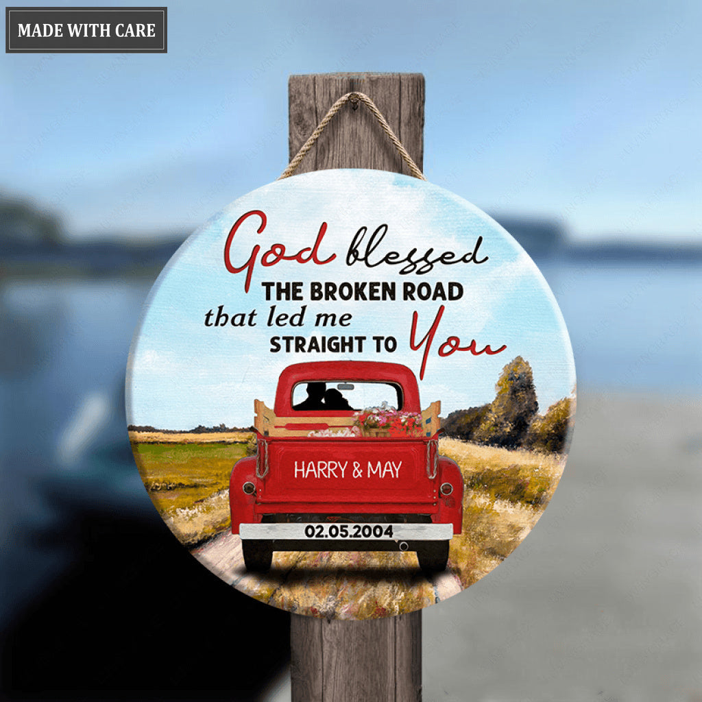 Personalized Love Couple Red Truck Circle Sign