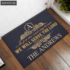 Personalized Crest Family Home Serve The Lord Doormat