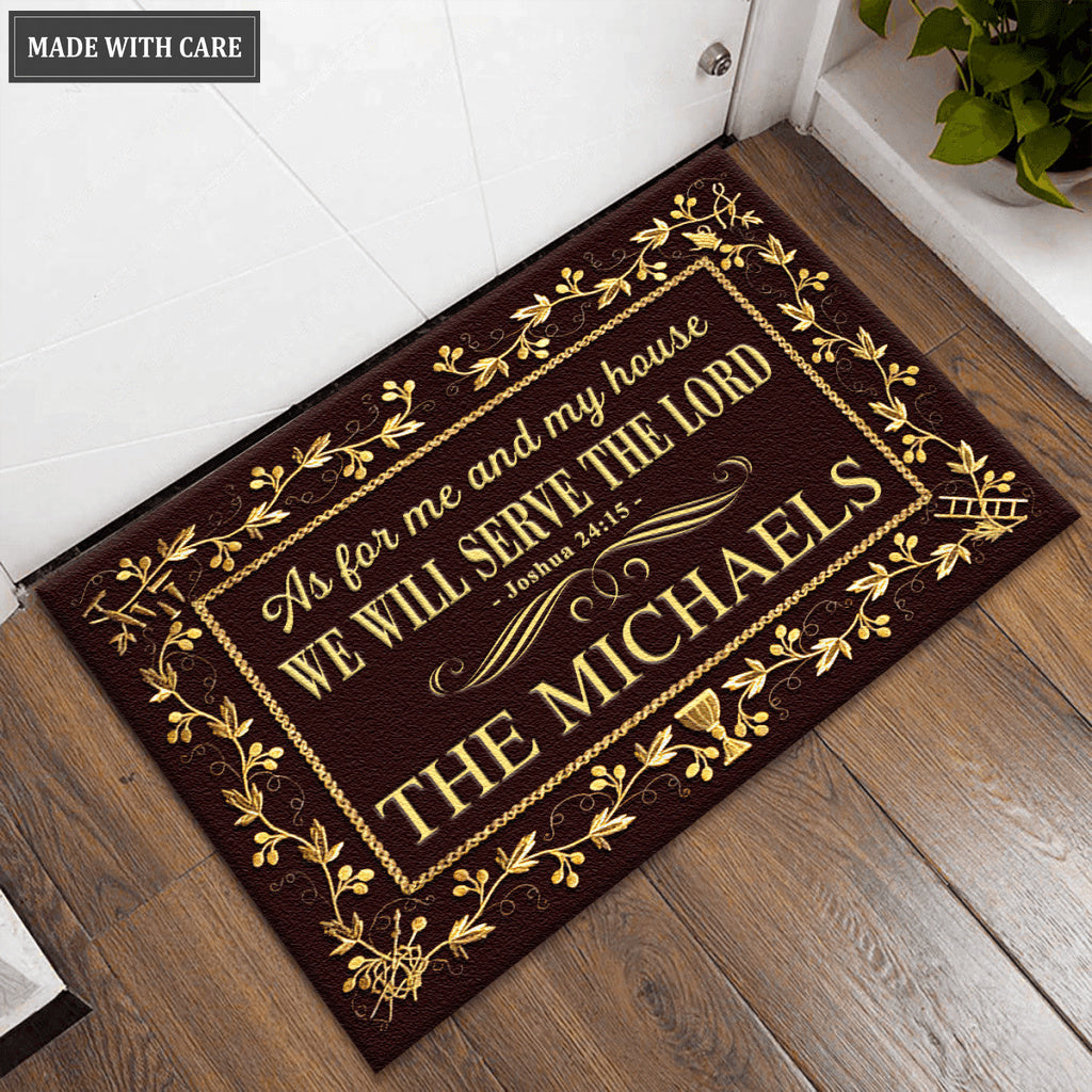 Personalized Elegant Brown Serve The Lord Catholic Doormat