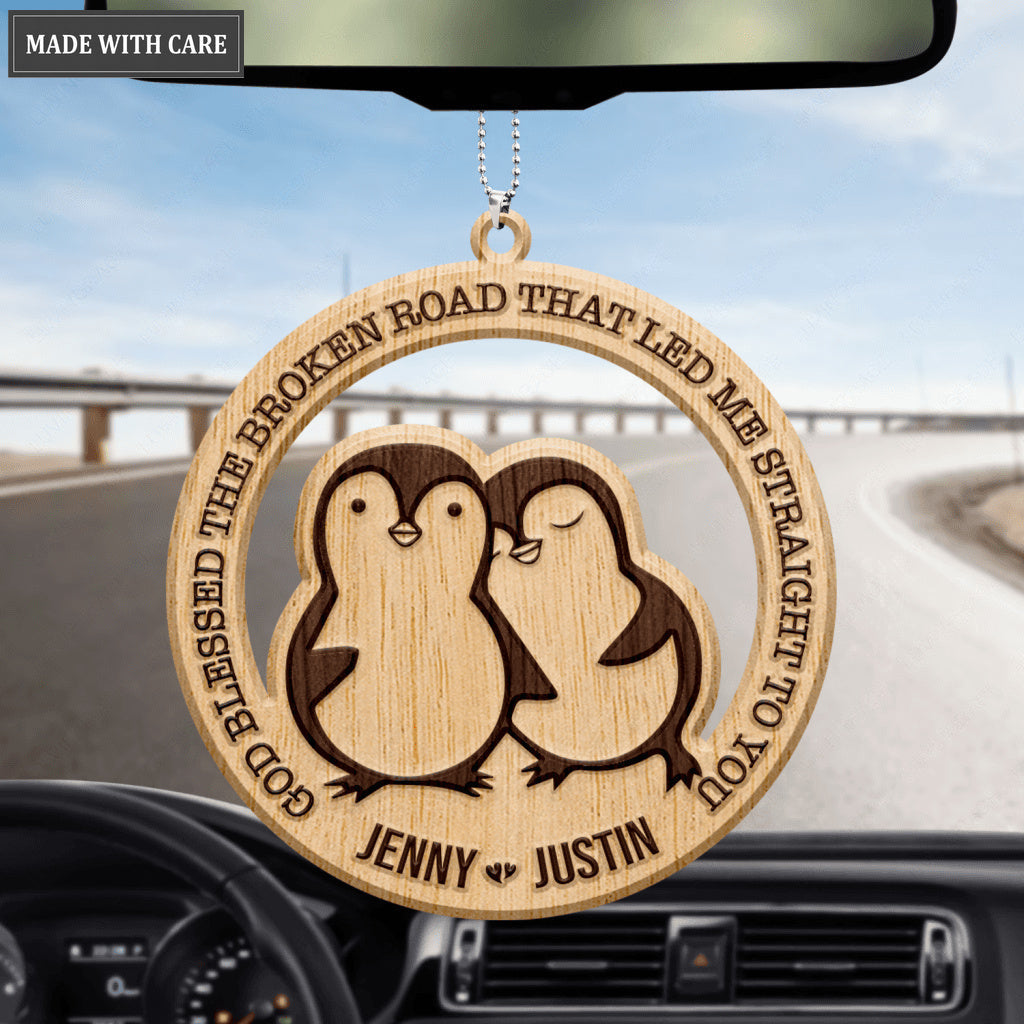 Penguin Couple God Blessed Personalized Wood Engraved Ornaments