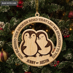 Penguin Couple God Blessed Personalized Wood Engraved Ornaments