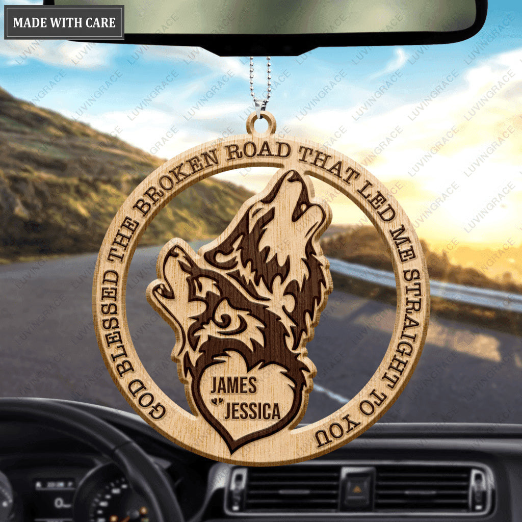 Wild Love Wolf Couple God Blessed Personalized Wood Engraved Ornaments