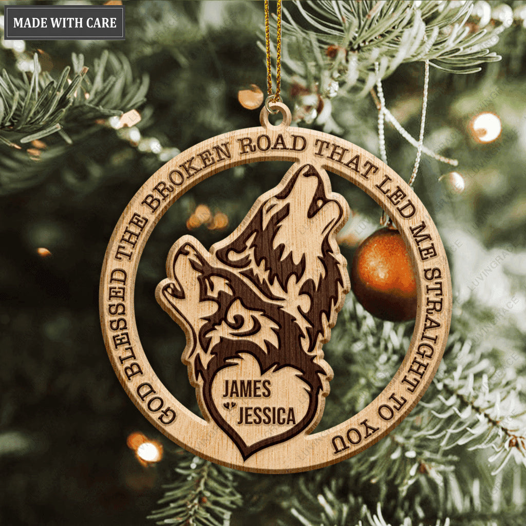 Wild Love Wolf Couple God Blessed Personalized Wood Engraved Ornaments