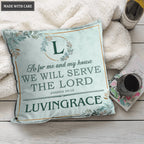 Vintage Green Floral As For Me And My House Personalized Pillow