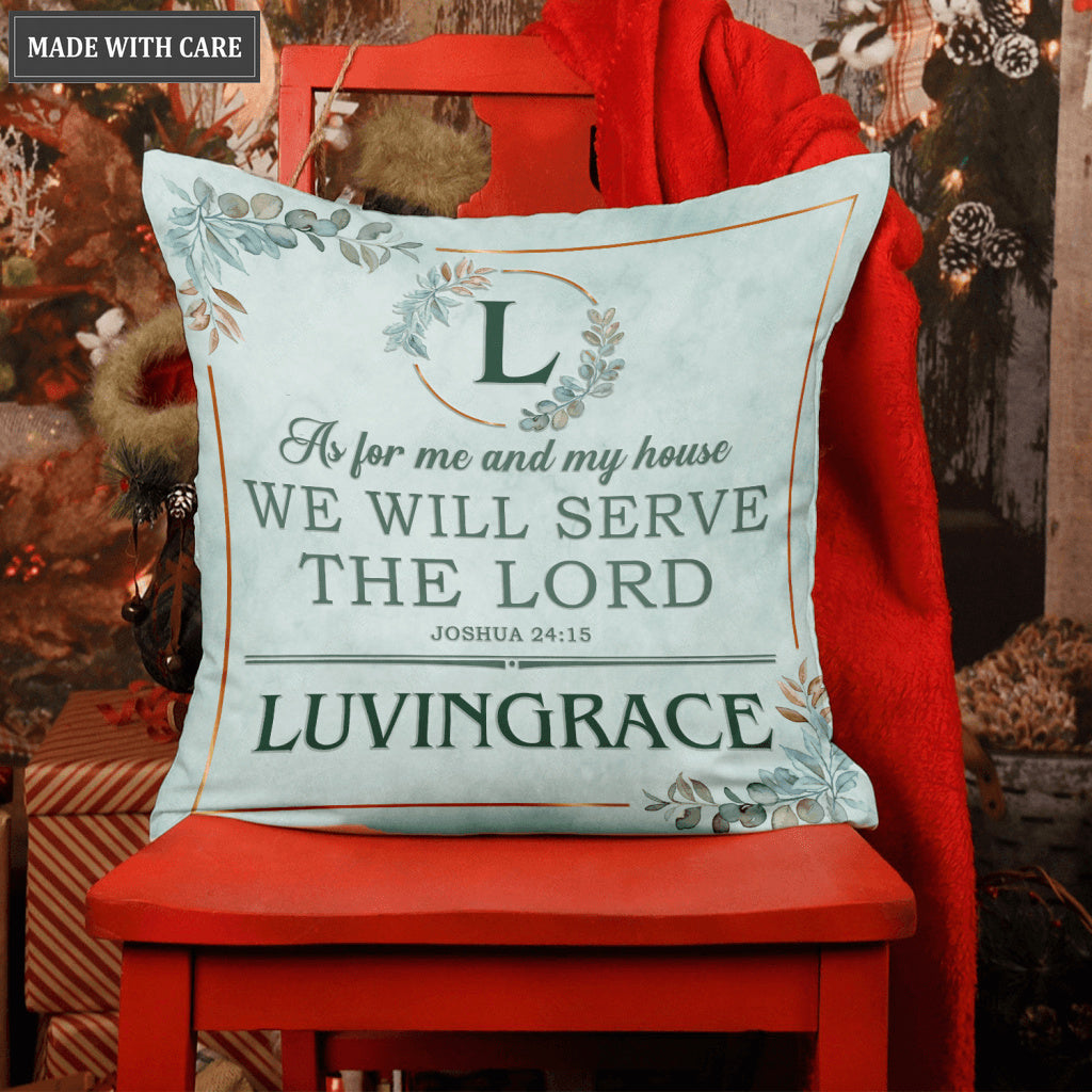 Vintage Green Floral As For Me And My House Personalized Pillow