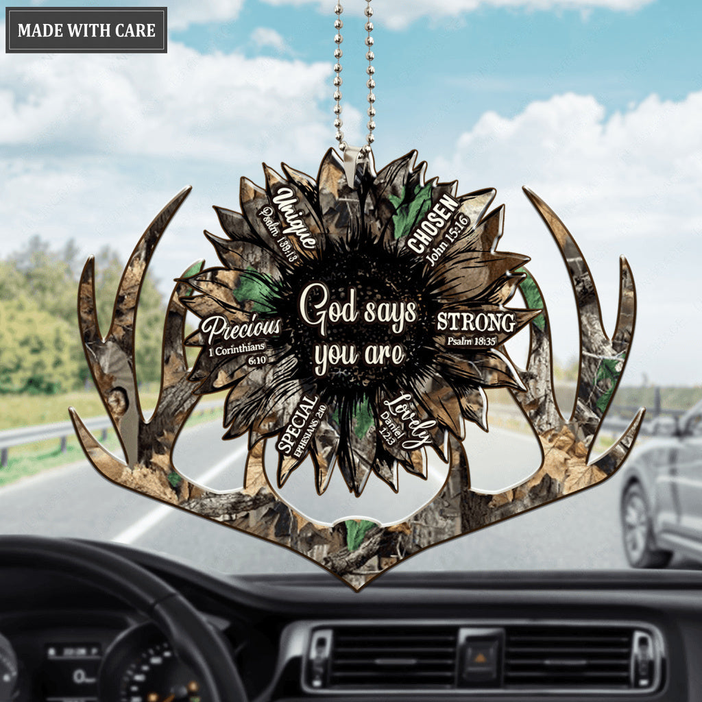 Camo Antler And Sunflower God Says You Are Ornament