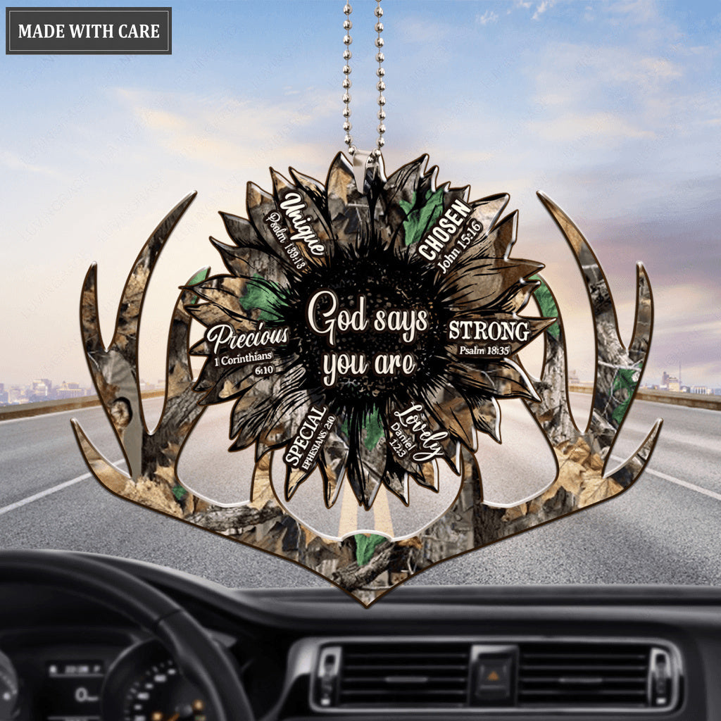 Camo Antler And Sunflower God Says You Are Ornament