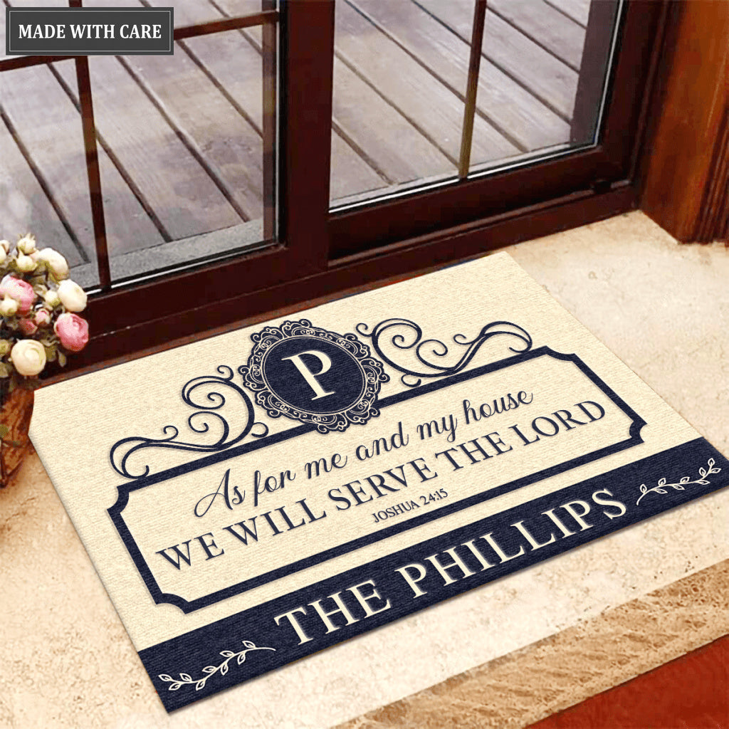Personalized As For Me And My House Navy And Tan Doormat