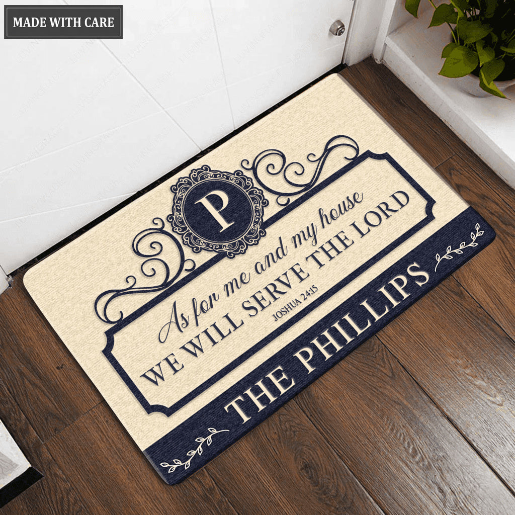 Personalized As For Me And My House Navy And Tan Doormat