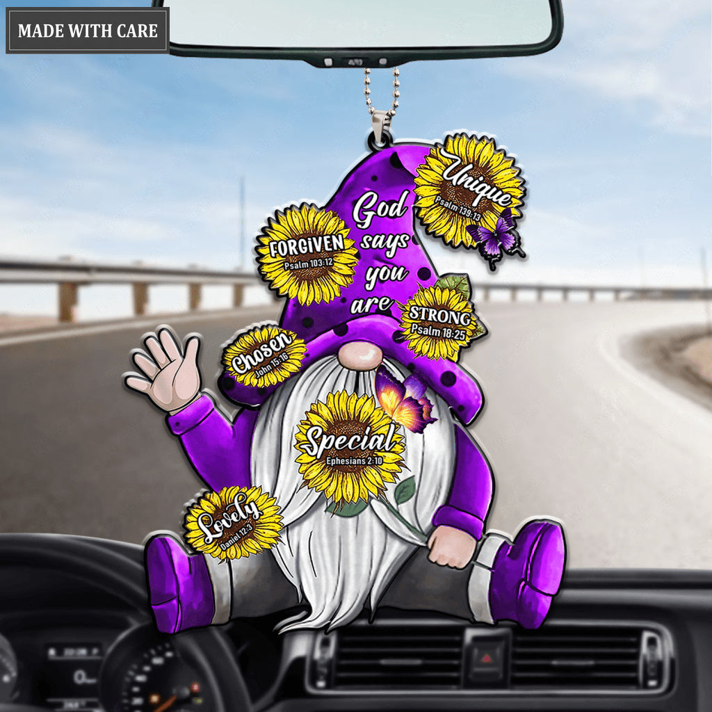 Purple Gnome With Sunflowers God Says You Are Ornament