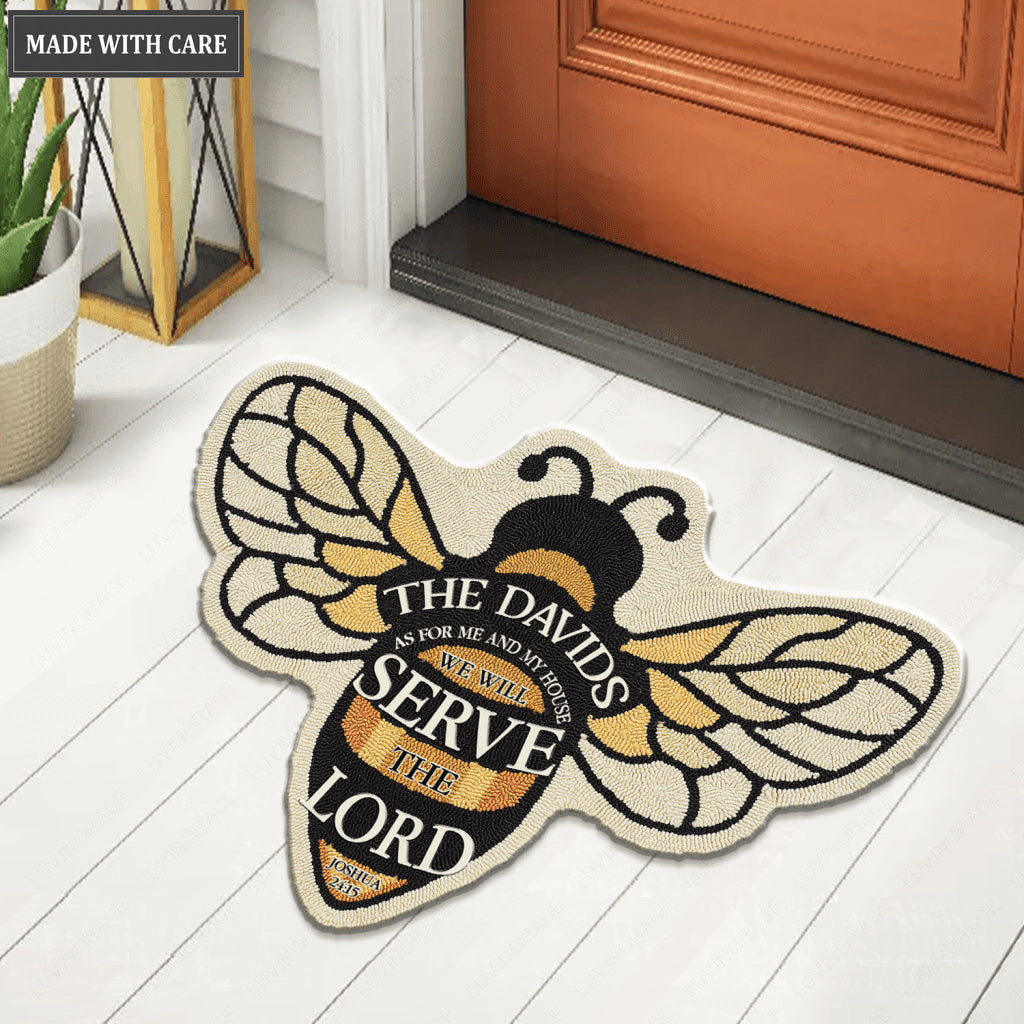 Bee Serve The Lord Personalized Shaped Doormat