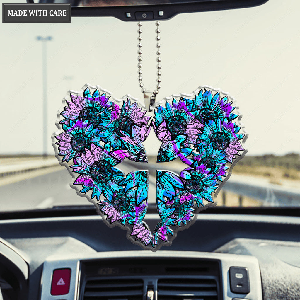 Hologram Sunflower Heart Cross Ornament