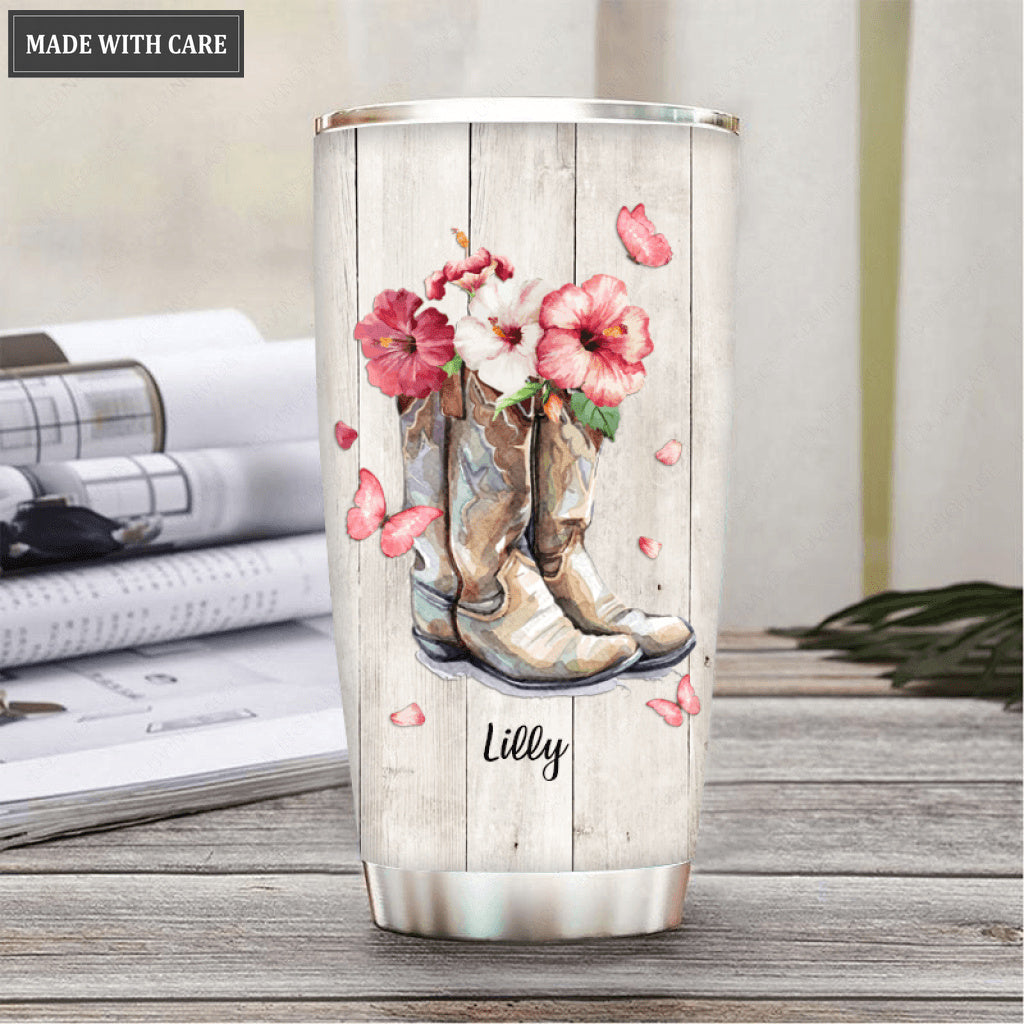 Personalized Pink Boots Glory In The Air Customized Tumbler