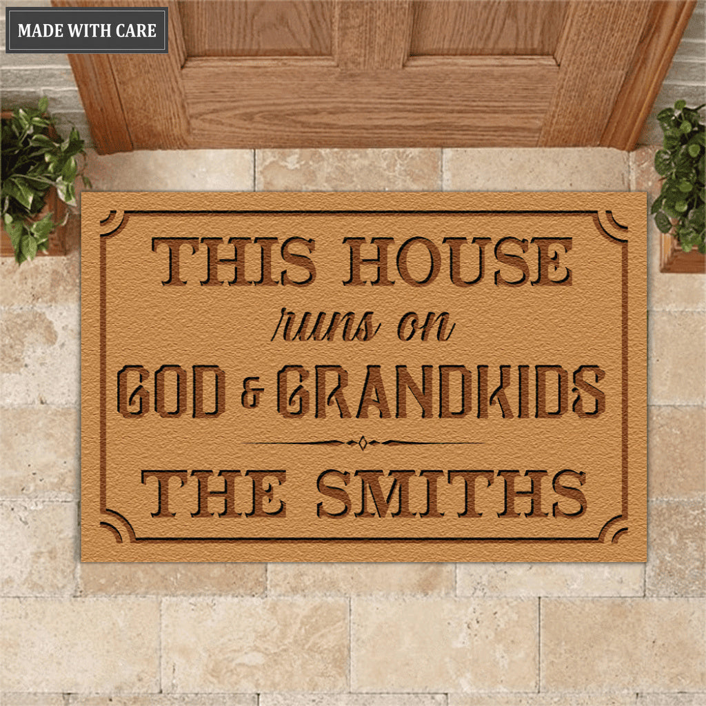 Personalized This House Runs On God And Grandkids Doormat