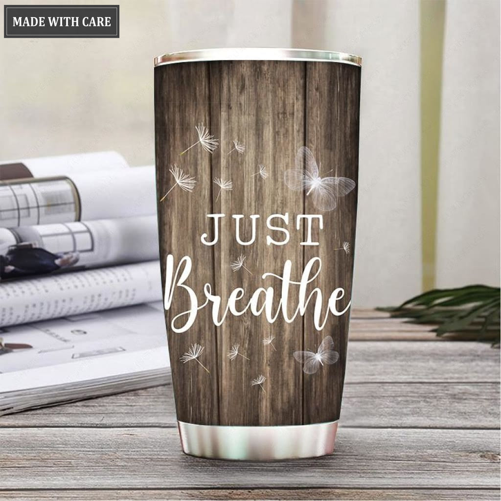 Personalized White Dandelion just breathe Customized Tumbler