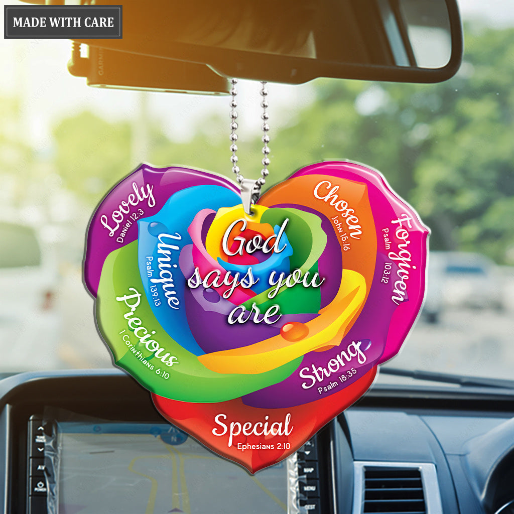 Rainbow Rose Heart God Says You Are Ornament