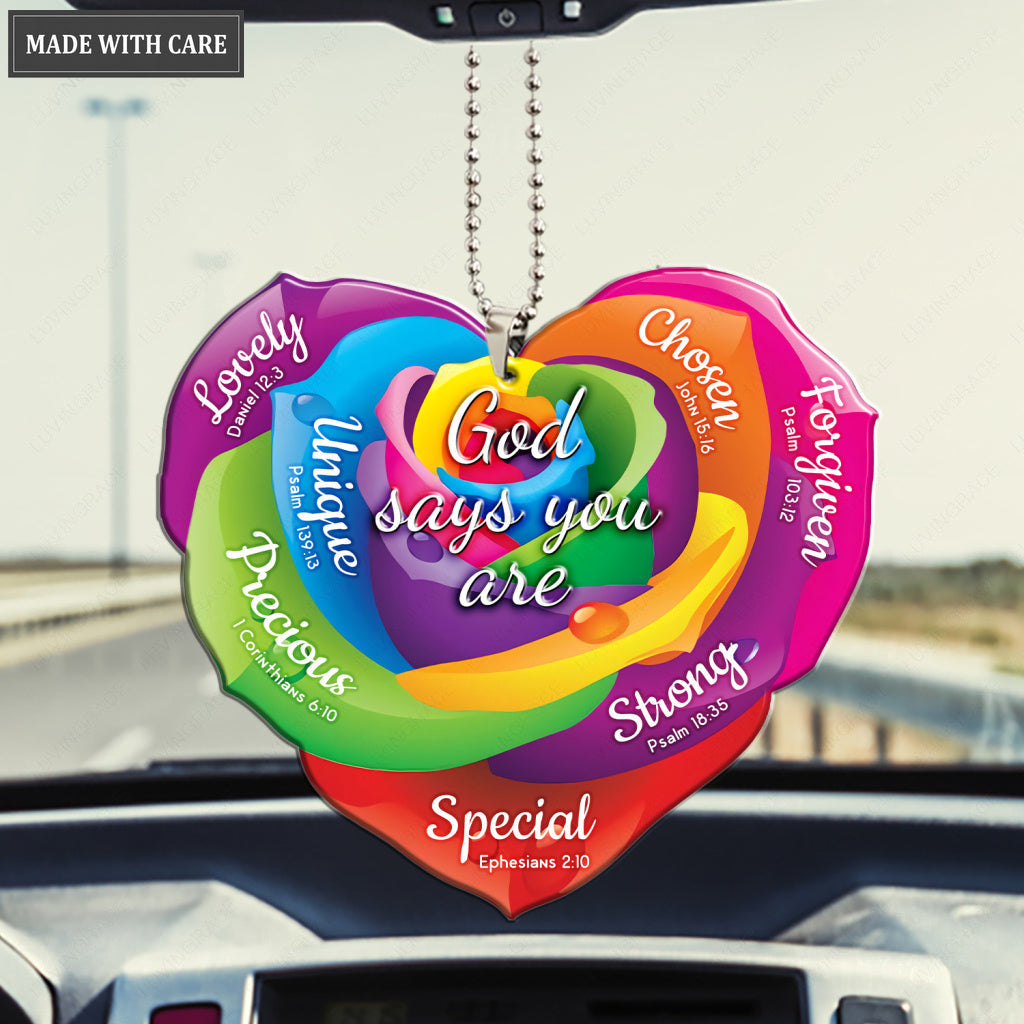 Rainbow Rose Heart God Says You Are Ornament