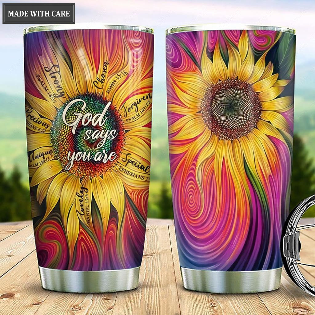Rainbow Sunflower God Says You Are Personalized Tumbler