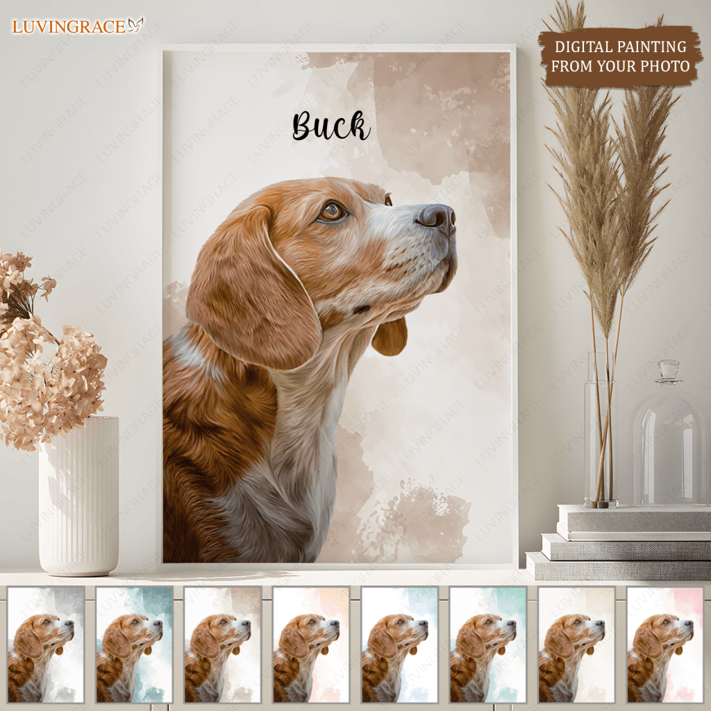 Watercolor Pet Portrait From Photo Poster Canvas - Personalized Custom Gift Wall Art