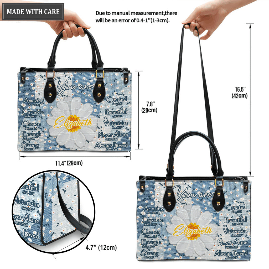 Daisy Flower On Jean Pattern Identity In Christ You Are - Personalized Custom Leather Bag