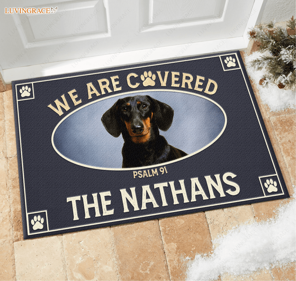 We Are Covered With Jesus And Paw Print Personalized Doormat