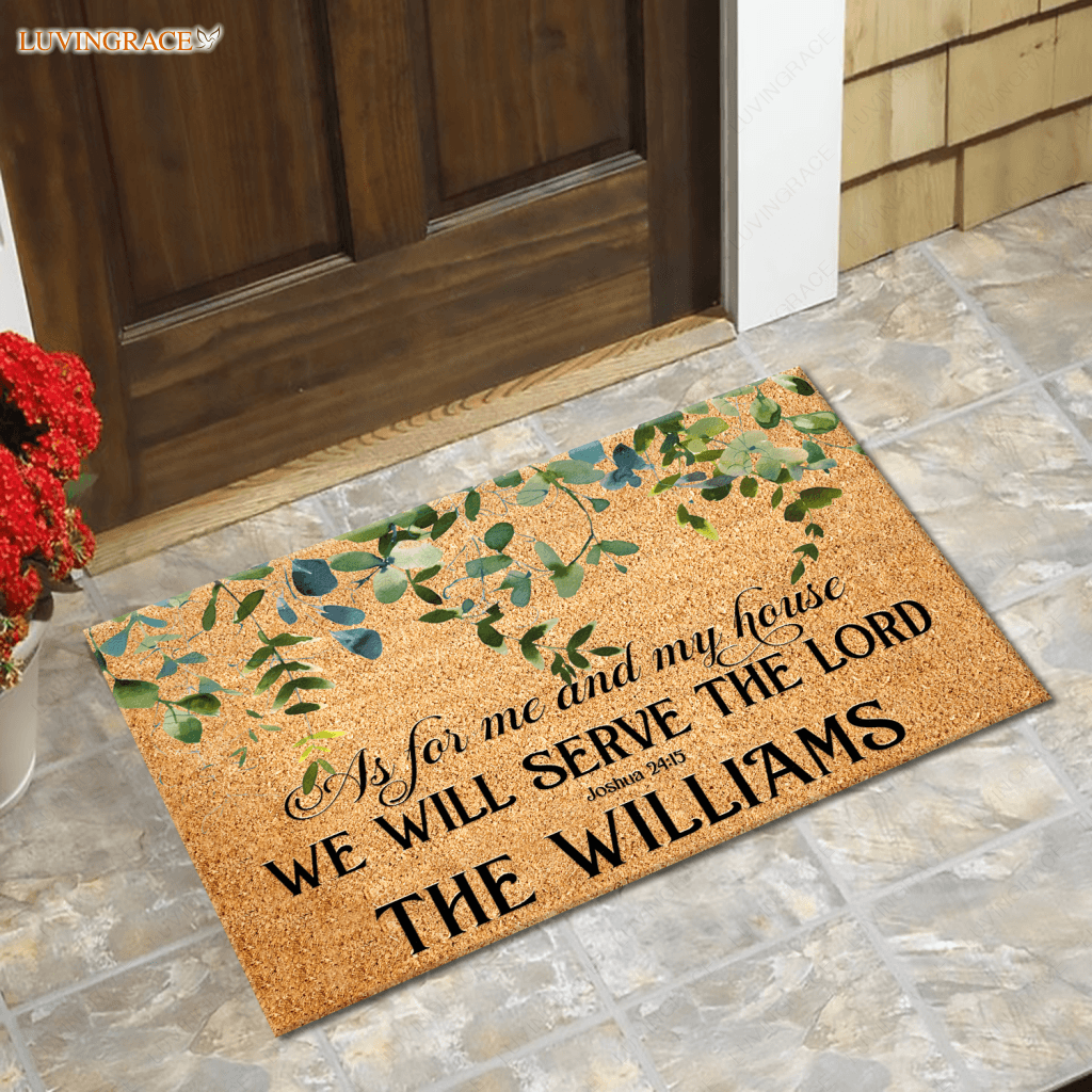 We Will Serve The Lord Bible Verse Personalized Doormat