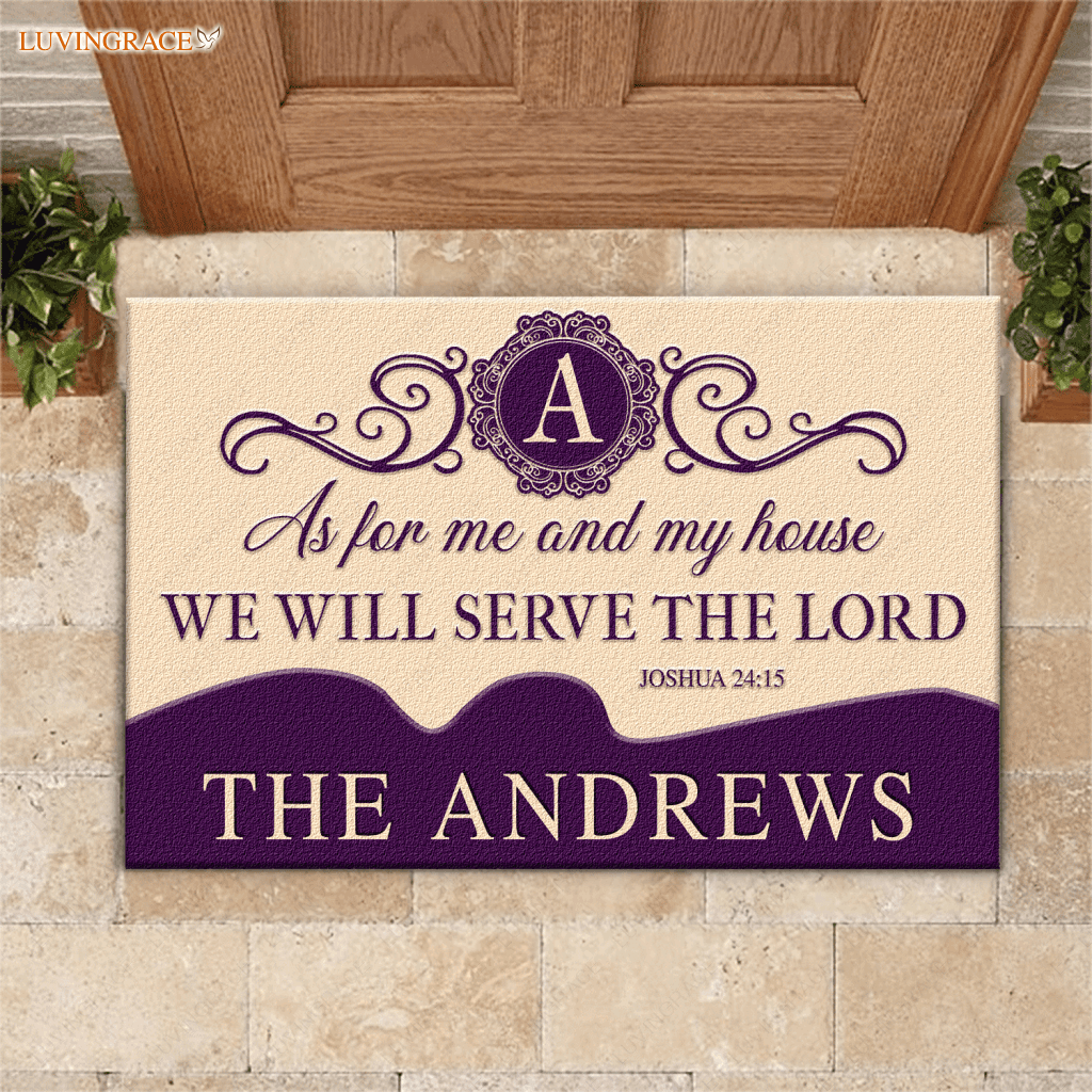 We Will Serve The Lord Purple And Tan Personalized Doormat