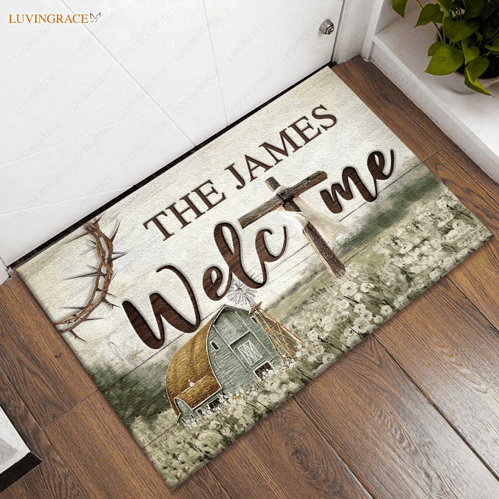 Welcome Flower Field Personalized Doormat