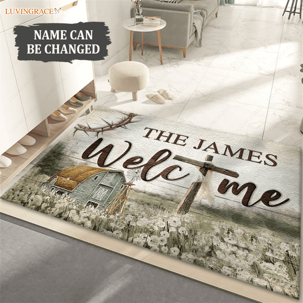 Welcome Flower Field Personalized Doormat