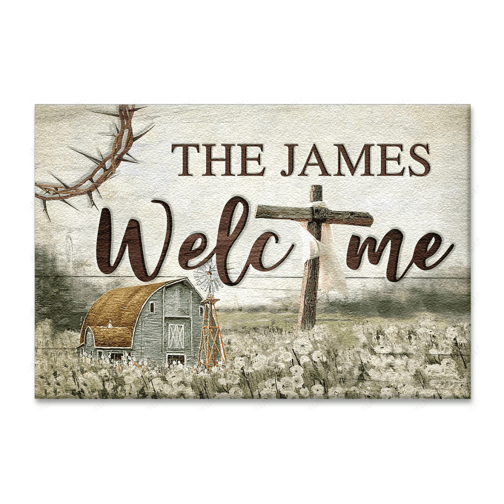 Welcome Flower Field Personalized Doormat