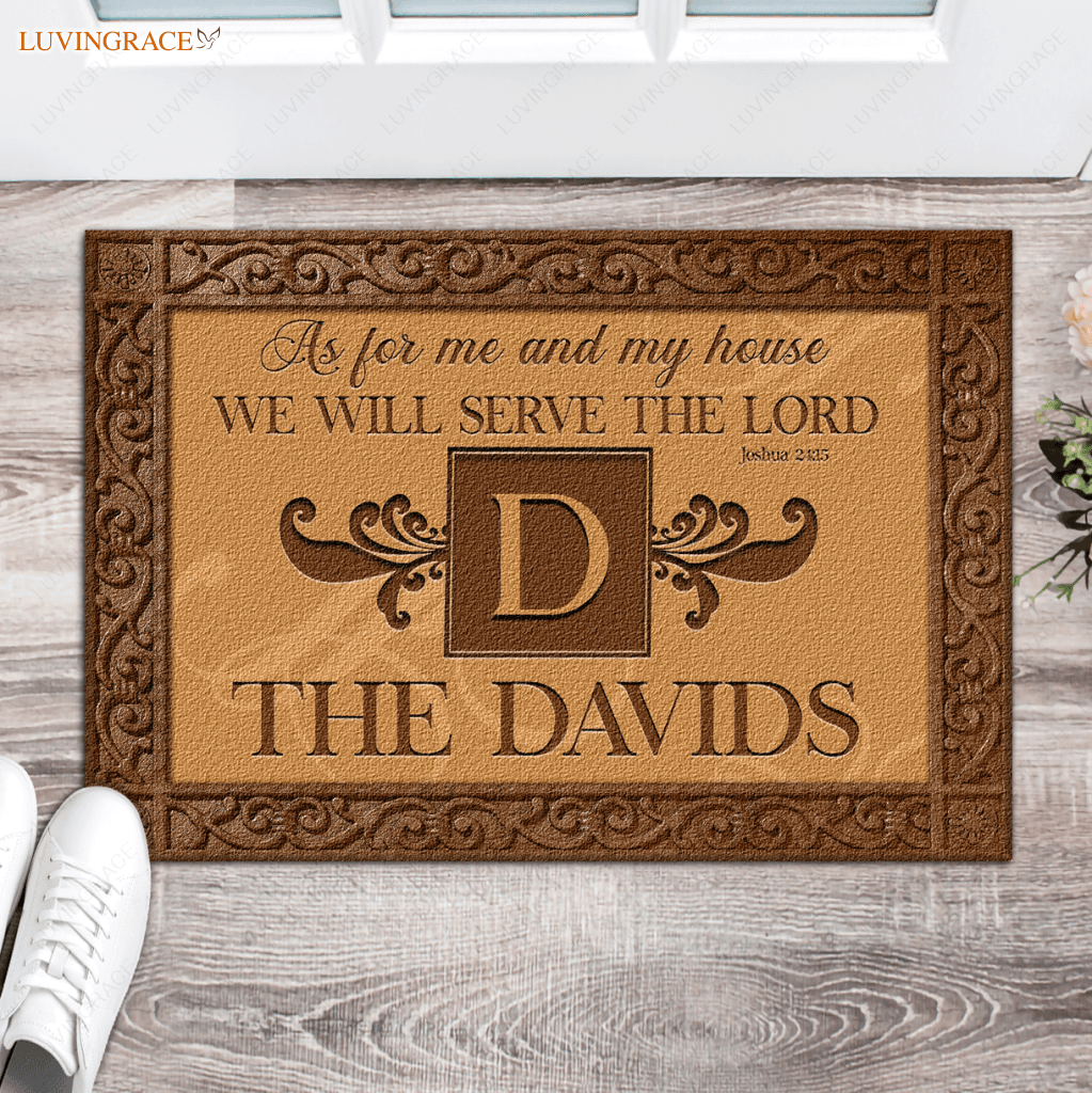 Welcome Monogram Serve The Lord Personalized Doormat