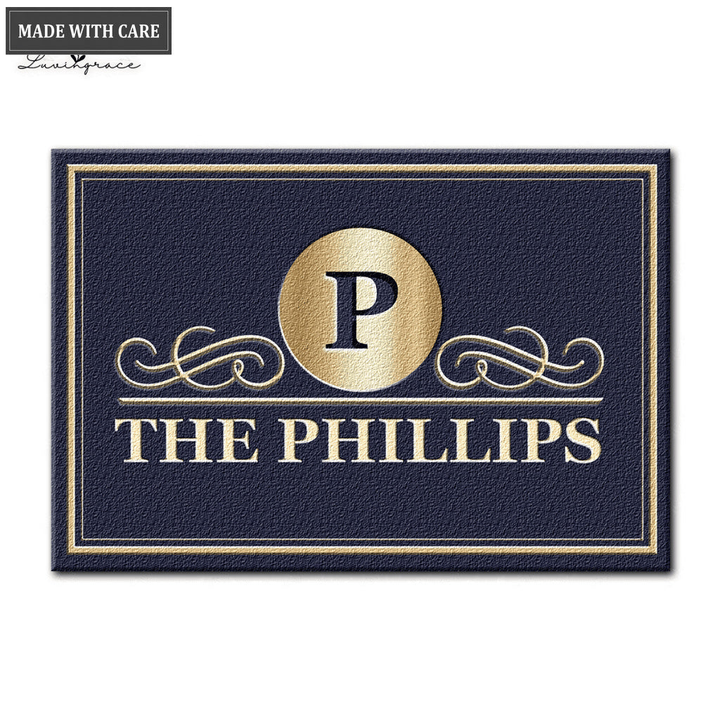 Elegant Last Name Letter Monogram Personalized Doormat