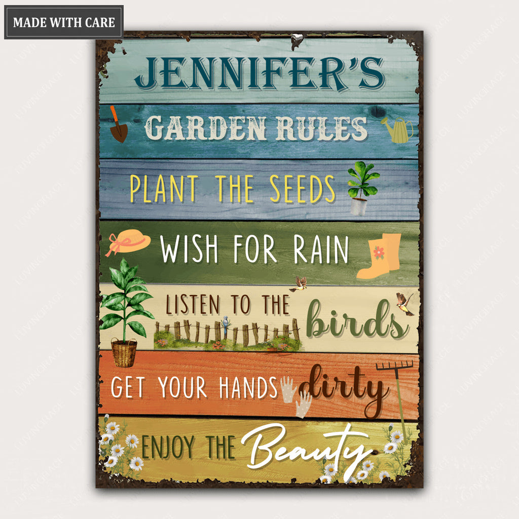 Gardening Garden Rules Personalized Classic Metal Sign