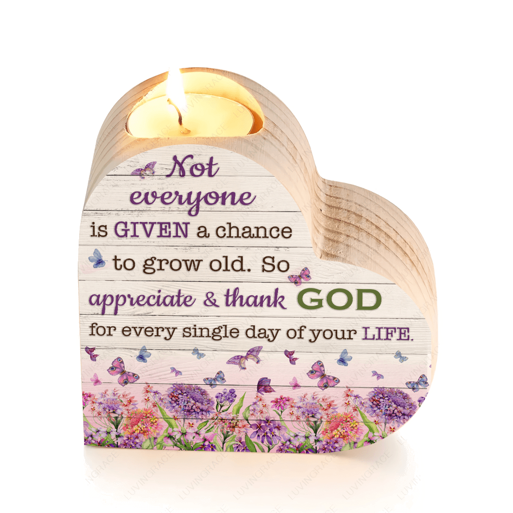 White Wood Pink Purple Flower Butterfly Thank God Every Day Candle Holder