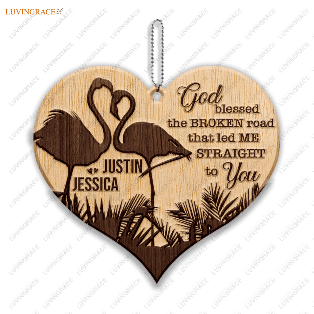 Wild Love Flamingo Couple God Blessed Personalized Wood Engraved Ornaments Wooden Ornament