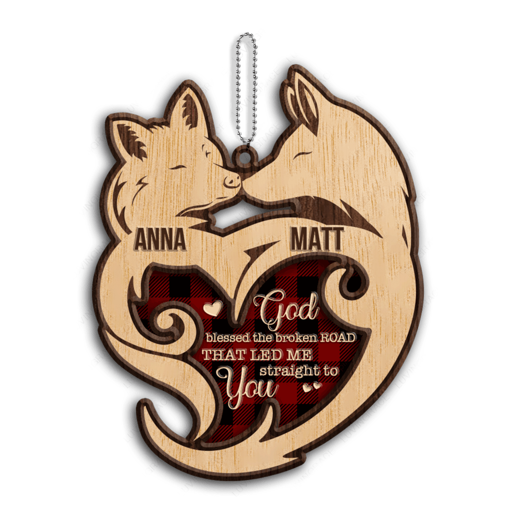 Wild Love Fox Couple God Blessed Personalized Wood Engraved Ornaments