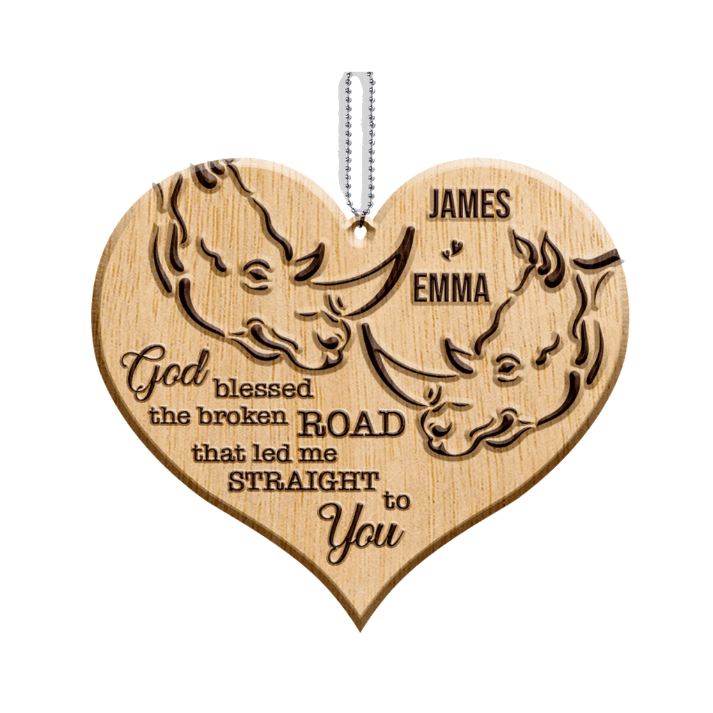 Wild Love Rhino Couple God Blessed Personalized Wood Engraved Ornaments