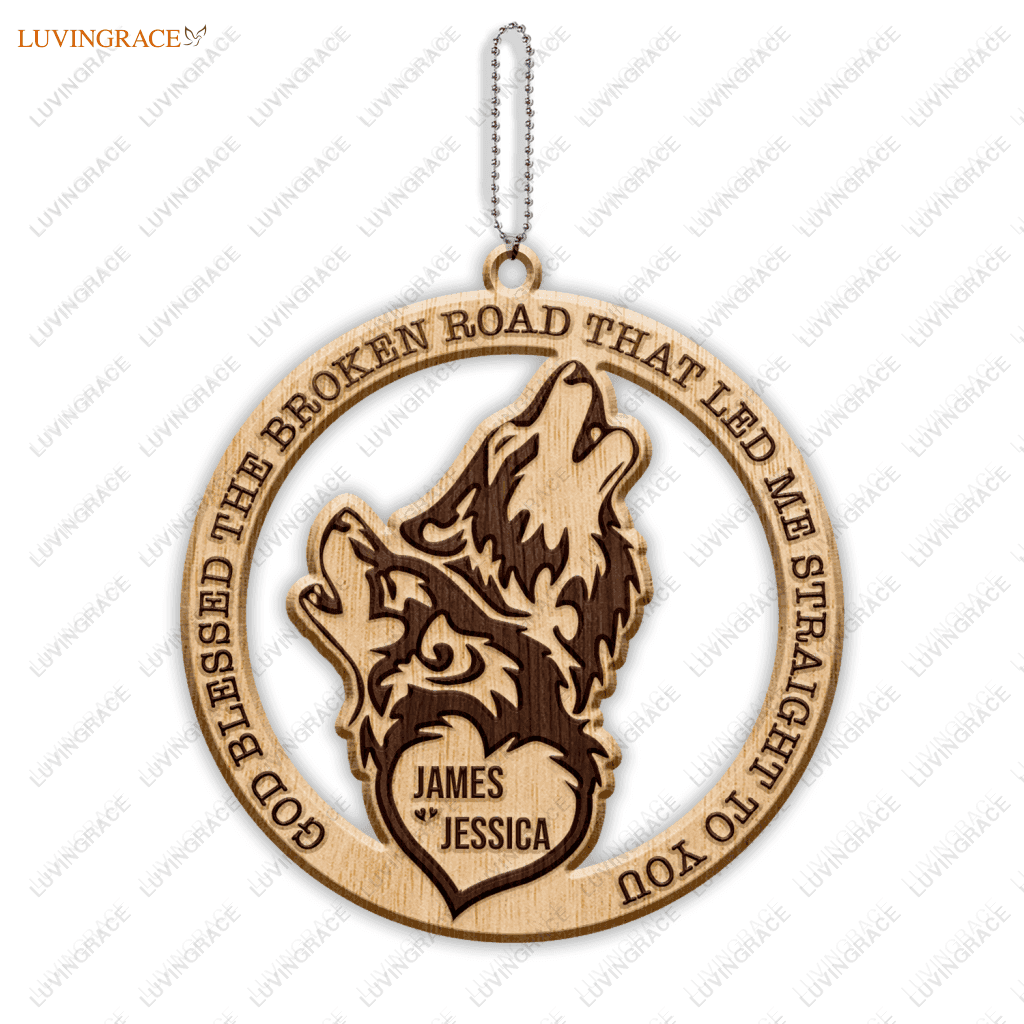 Wild Love Wolf Couple God Blessed Personalized Wood Engraved Ornaments Wooden Ornament