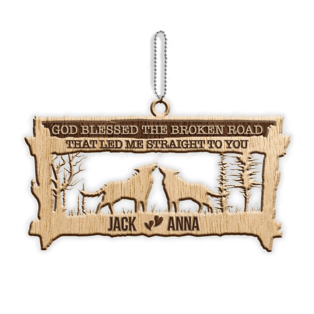 Wild Love Wolf Couple In Forest God Blessed Personalized Wood Engraved Ornaments