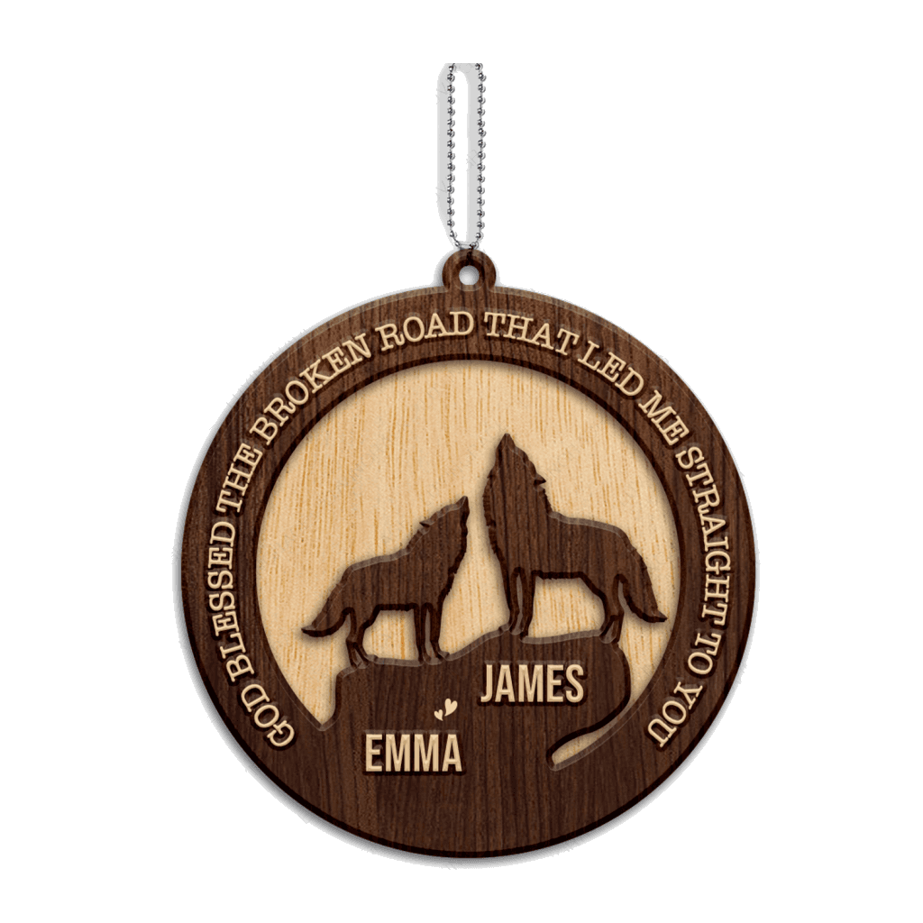 Wild Love Wolf Couple In Moon Night God Blessed Personalized Wood Engraved Ornaments
