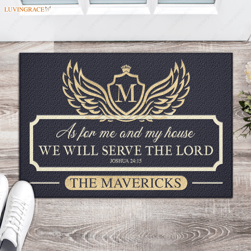 Wings With Shield Serve The Lord Personalized Doormat